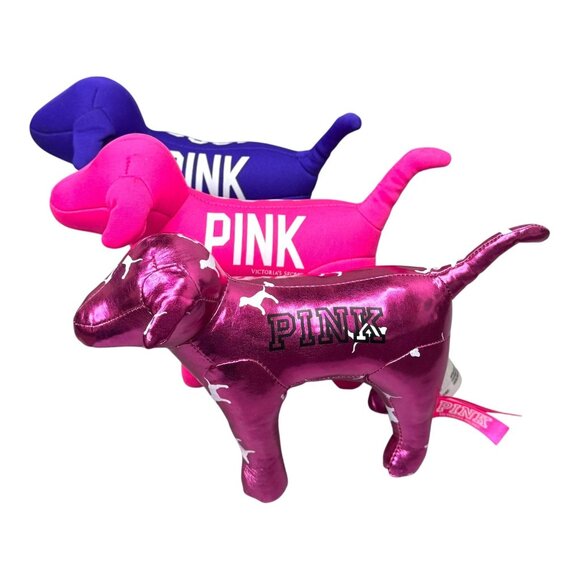 Victorias Secret PINK 1986 Dogs Set Of 3 Plush Toy Collection Metallic Blue Lot - Picture 1 of 6